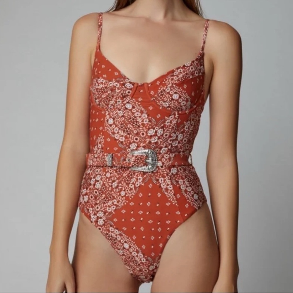 Onia Rust and White Floral Swimwear